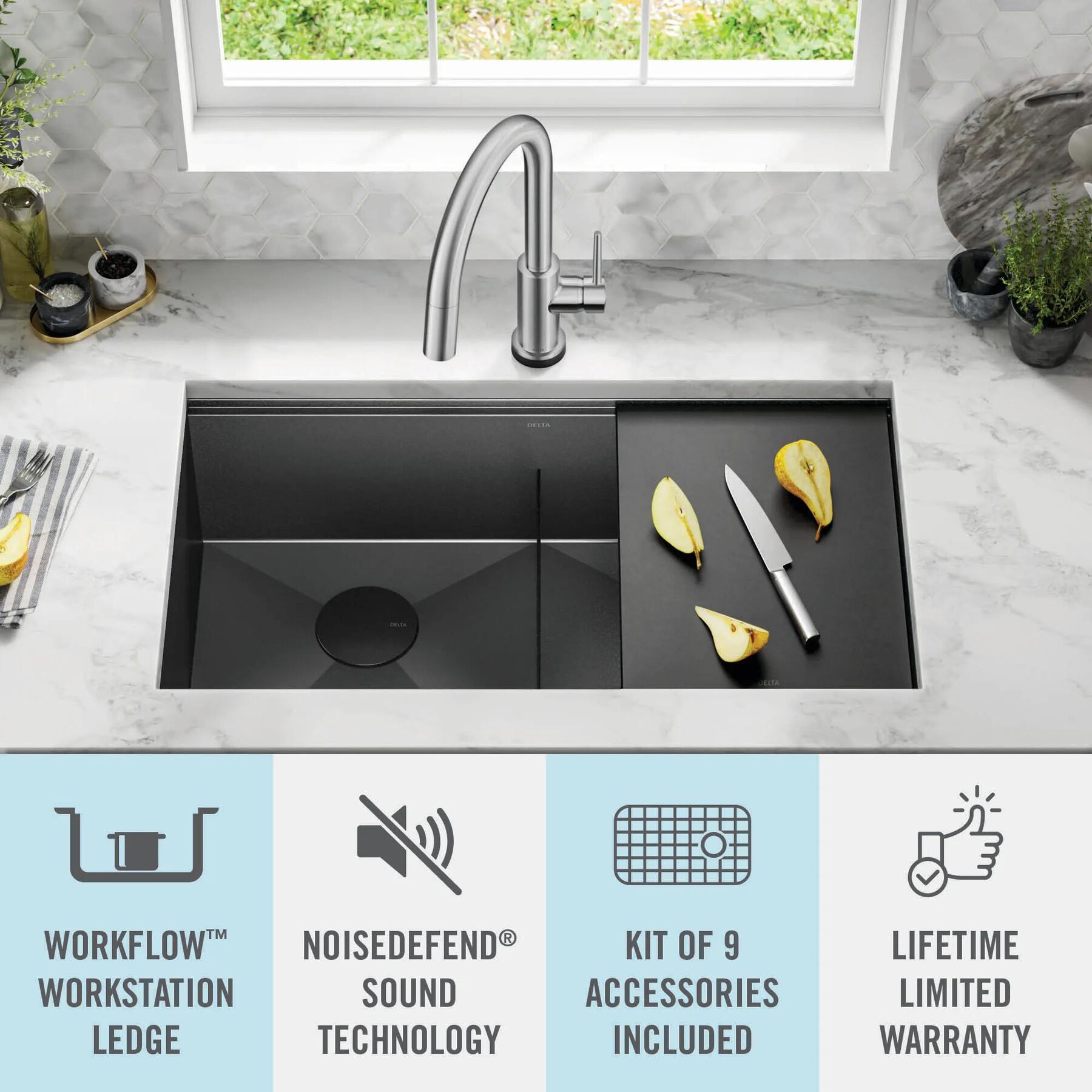 33&rdquo; Undermount 16 Gauge Workstation Kitchen Sink Double Bowl with WorkFlow&trade; Ledge and Accessories
